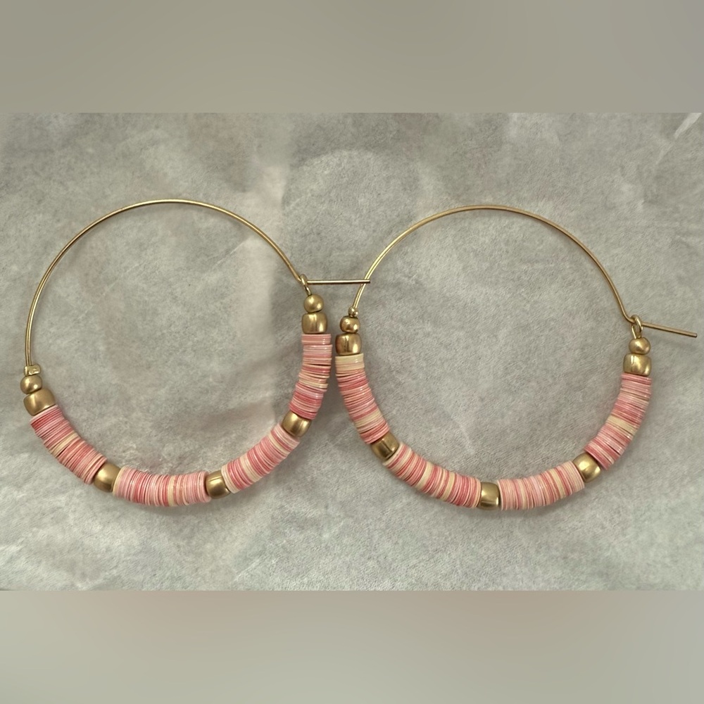 Elegant Pink and Gold Hoop Earrings